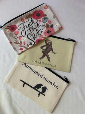 Canvas Zipper Cosmetic Pouch - Floral Pink, Green & Cream